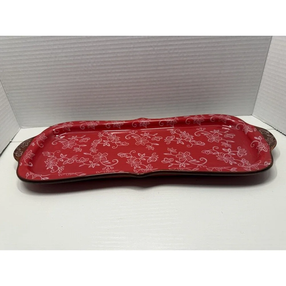 Temp-tation By Tara Presentable Ovenware Serving Plate Red Floral Lace